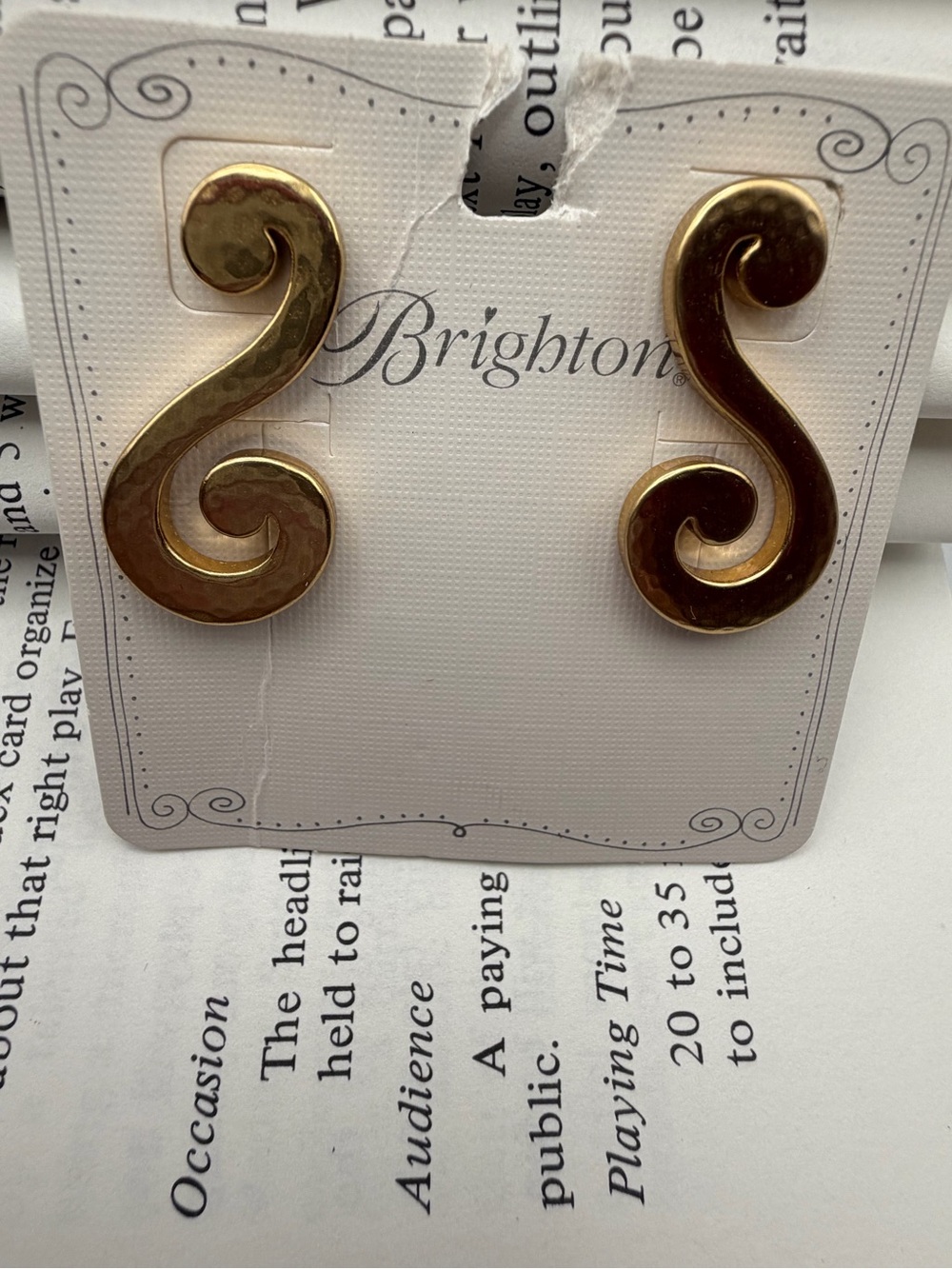 Brighton Royale Long Hammered Gold Scroll Earrings